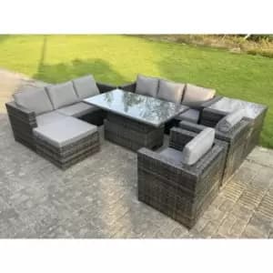 Fimous 8 Seater Outdoor Dark Grey Mixed Rattan Lounge Complete Sofa Set with Adjustable Table and Big Footstool