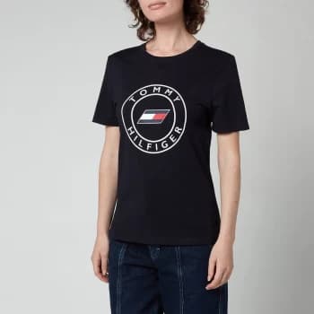Tommy Sport Womens Slim Round Graphic Crew Neck T-Shirt - Desert Sky - XS