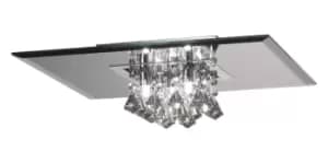 Theo Flush Ceiling, 400mm Square, 5 Light G9 Polished Chrome, Smoked Mirror, Smoked Crystal