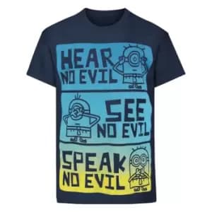 Minions Official Childrens/Kids No Evil T-Shirt (7-8 Years) (Blue)
