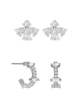 Jon Richard Rhodium Plated Hoop And Stud Earrings - Pack Of 2