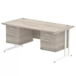 Impulse 1600 Rectangle White Cant Leg Desk Grey Oak 2 x 2 Drawer Fixed Ped