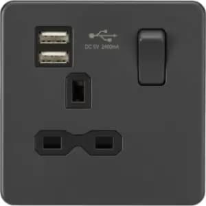 MLA Knightsbridge Screwless 13A 1G Switched Socket With Dual USB Charger (2.4A) Anthracite - SFR9124AT