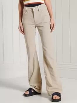 Superdry Mid Rise Slim Cord Flares - Beige, Beige, Size 28, Inside Leg 31, Women