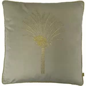 Desert Palm Embroidered Velvet Piped Cushion Cover, Ivory, 50 x 50 Cm - Furn