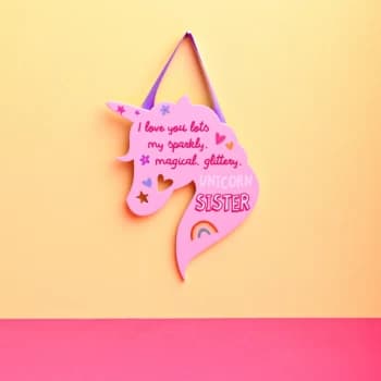 Cheerful Unicorn Hanging Plaque - Sister