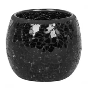Large Round Black Crackle Candle Holder