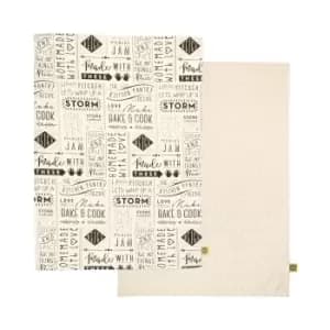 Set of 2 Kitchen Pantry Whip Up A Storm Tea Towels Black