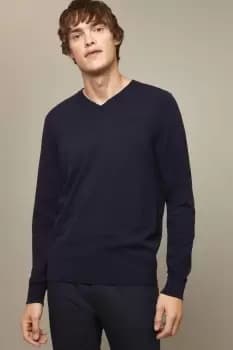 Cotton Rich Navy V-Neck Knitted Jumper