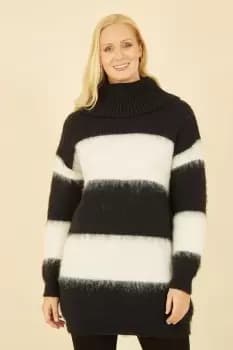 Black And white Stripe Roll Neck Tunic Dress