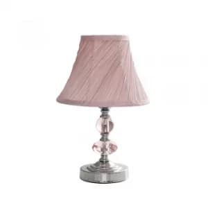 Jaigier Chrome Touch Table Lamp with Pink Pleated Shade
