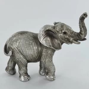 Antique Silver Standing Elephant Trunk Up Ornament