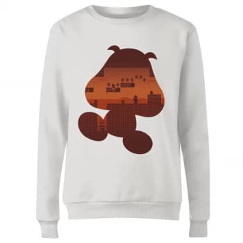 Nintendo Super Mario Goomba Silhouette Womens Sweatshirt - White - XXL