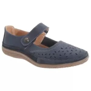 Boulevard Womens/Ladies Wide Fitting Touch Fastening Perforated Bar Shoes (6 UK) (Navy)