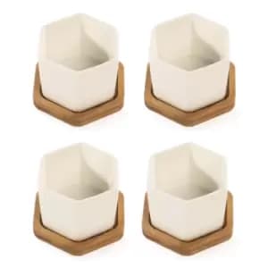 Ceramic Hexagon Bamboo Base Planter Pots - Set of 4 M&W