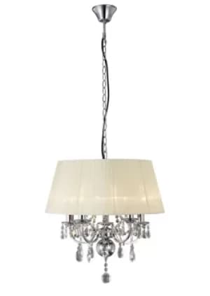Olivia Ceiling Pendant with Ivory Cream Shade 5 Light Polished Chrome, Crystal