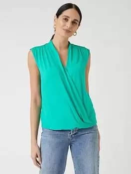 Wallis Sleeveless Wrap Top - Green, Size L, Women