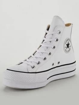 Converse Covnerse Chuck Taylor All Star Leather Lift Platform Hi, White/Black, Size 3.5, Women