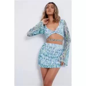 I Saw It First Green Abstract Print Mesh Mini Skirt - Green