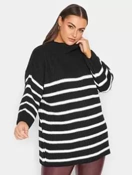 Yours Luxury Stripe High Neck Jumper - Black/White, Size 22-24, Women