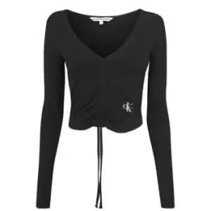 Calvin Klein Jeans Drawstring V Neck Top - Black