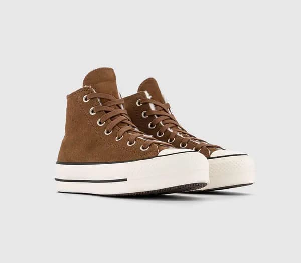 Converse Womens All Star Lift Hi Platform Trainers Clove Brown Egret Black, 3