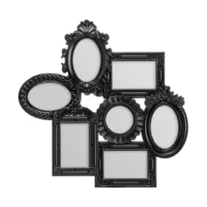 Premier Housewares Multi Photo Frame, 7 Photo Black Plastic Frame - 3 Rectangular,3 Oval,1 Round