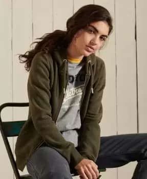 Superdry Womens Vintage Logo Embroidered Zip Hoodie Green / Olive Marl - Size: 10