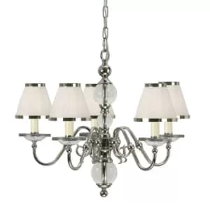 Tilburg 5 Light Multi Arm Ceiling Pendant Chandelier Polished Nickel, Clear Crystal, E14