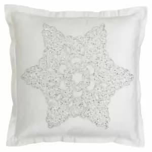 Paoletti Wonderland Snowflake Polyester Filled Cushion White