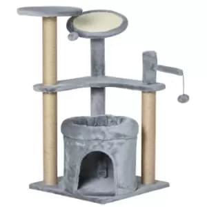 Pawhut Cat Tree Tower & Kitten Scratching Post W/ Condo - Grey
