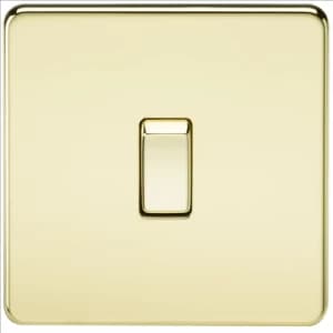 KnightsBridge 20A 1G DP 230V Screwless Polished Brass Electric Wall Plate Switch