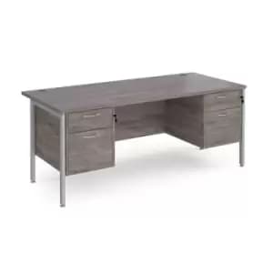 Maestro 25 straight desk 1800mm x 800mm with two x 2 drawer pedestals - silver H-frame leg and grey oak top