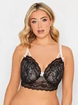 Yours Lace Longline Underwire Bra, Black, Size 38Dd, Women