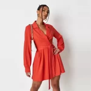 Missguided Tie Belt Collar Skater Dress - Orange