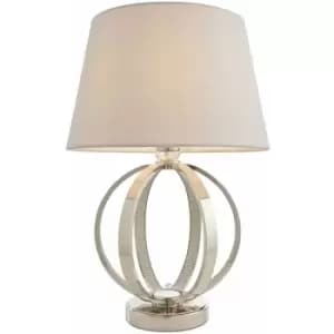 Table Lamp Bright Nickel Plate & Pale Grey Cotton 40W E27 gls Base & Shade