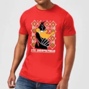 Looney Tunes Daffy Duck Knit Mens Christmas T-Shirt - Red - L