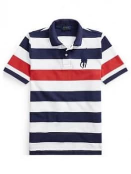 Ralph Lauren Boys Short Sleeve Big Pony Stripe Polo - Navy