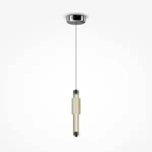 Maytoni Verticale Modern Slim Pendant Ceiling Light Chrome, Cognac Shade, Integrated LED 3000K