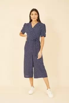 Navy Spot Print Retro Culotte Jumpsuit
