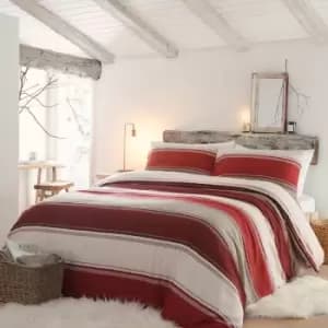 Fusion Betley Stripes 100% Brushed Cotton Reversible Duvet Cover Set, Red, Double