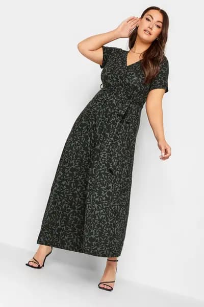 Yours Printed Wrap Dress Green