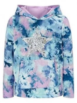 Monsoon Girls Tie Dye Print Star Sequin Hoodie - Blue