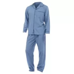 Mens Plain Long Sleeve Shirt & Trouser Bottoms Nightwear Pyjama Set (L Chest: 46-49inch ; Waist 30-33inch) (Blue)