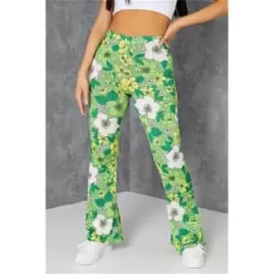 I Saw It First Petite Floral Print Slinky Flare Trousers Co-Ord - Green