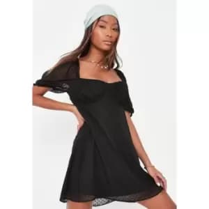 Missguided Dobby Woven Milkmaid Mini - Black