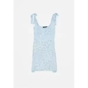 Missguided Tie Strap Skater Mini Dress Floral - Blue