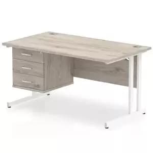 Impulse 1400 Rectangle White Cant Leg Desk Grey Oak 1 x 3 Drawer Fixed