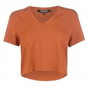 Firetrap Blackseal Crop V Neck T Shirt - Rust