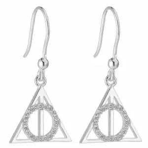 Sterling Silver Deathly Hallows Drop Earrings with Crystal Elements